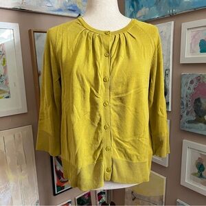 Coldwater Creek Chartreuse Silk Blend Cardigan Cottagecore Size M Artsy Layering